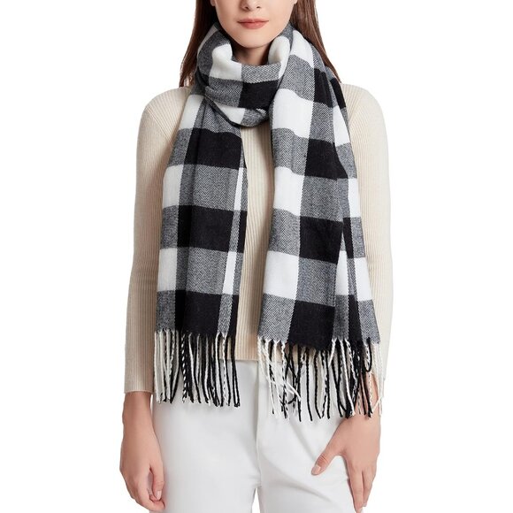 Accessories - Women's Small Plaid Black Fashion Long Shawl Big Grid Winter Warm Lattice Scarf